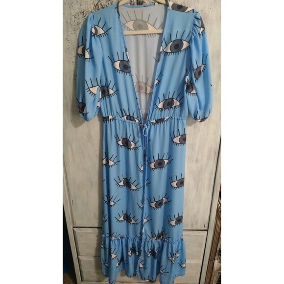 Third Eye Maxi Thai Puff Sleeve Cardigan Blue Boho Y2K Hippie Osfm - Picture 1 of 7